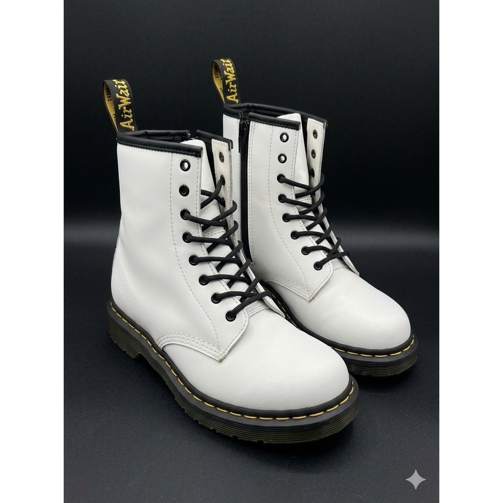 Dr Martens Zavala J Boots Girls Youth 4 Womens 5 White Leather Combat Side Zip